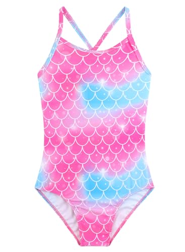 Alakuoti Girls Mermaid Swimsuit Summer One Piece Upf 50+ Quick Dry Beach Swimwear Suit Cross Shoulder Strap Swimsuits Mermaid Bathing Suit 5T 4T cover
