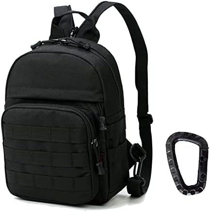 Mini Tactical Backpack, 6L Small Sling Backpacks Shoulder Bag For Running Travel Daypack with Carabiner For Men Women(Black)