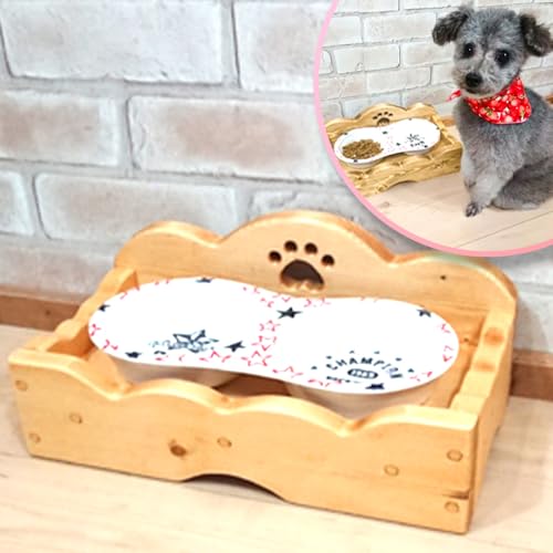 ペットフードスタンド肉球 カラー パイン ラズベリーハウス[30日以内に出荷予定(土日祝除く)]大阪府 羽曳野市 カントリー 雑貨 カントリー調 ナチュラル ペット用品 ペット 餌入れ 犬用 猫用 えさ台 餌台 木製