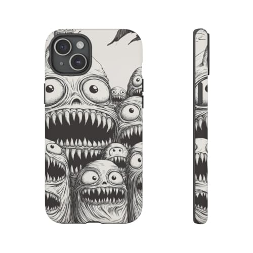 Coque iPhone 15 Plus rigide mate motif monstre noir antichoc