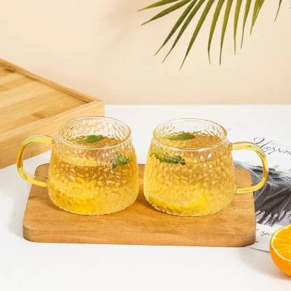 Avastro Pack of 2 Borosilicate Glass Glass Tea Cup Heat Resistant Mug with Tea Filter High Borosilicate Glass (Multicolor, Cup Set) 400 Ml Pack of 2