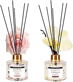 Soul & Scents Vanilla & Midnight Rose Reed Diffuser Set - 120ml with 6 Fiber Sticks Each | Stress Relief & Aromatherapy | Scented Air Freshener for Home, Bedroom, Bathroom & Office | Pack of 2