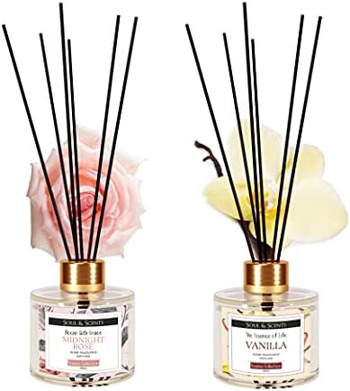 Soul & Scents Vanilla & Midnight Rose Reed Diffuser Set - 120ml with 6 Fiber Sticks Each | Stress Relief & Aromatherapy | Scented Air Freshener for Home, Bedroom, Bathroom & Office | Pack of 2