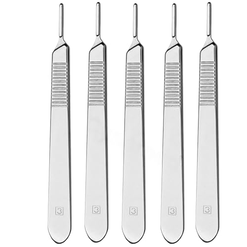 Scalpel Handle - Plain with Grip Grooves - Stainless Steel Scalpel Handle - Flat Design - for Taxidermy, Crafts, Wood Carving, Wax Carving, and More. Blades Not Included (5, Handle #3)