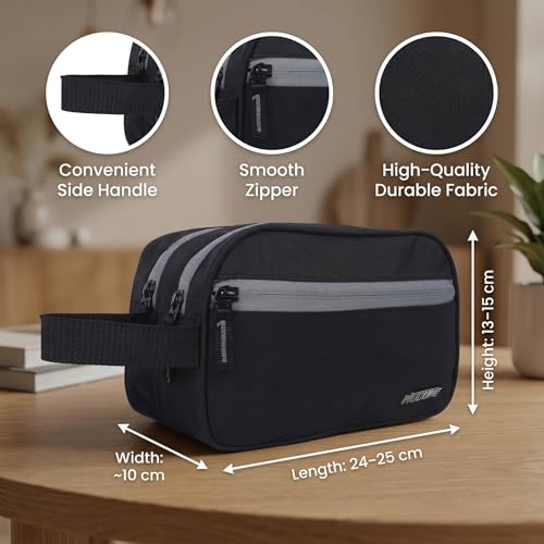 Image of Wooum Polyester Toiletry Bag for Men & Women, Travel Pouch for Toiletries Shaving Kit & Cosmetics, Water Resistance Pouch for Travel Accessories, Organizer Travel Pouch for Make Up, Black