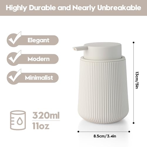 Image of YAUKPH Striped Liquid Hand Soap Dispenser with Leak-Proof Pump for Bathroom and Kitchen Countertop 11oz Beige