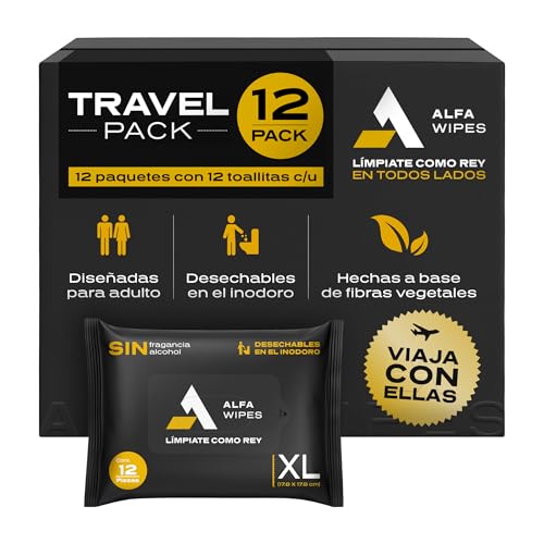La Mejor Recopilación de Toallitas de mano más recomendados. 42 Alfa Wipes Toallitas Humeda Adulto Extra Grandes (Travel Pack), Desechables en Inodoro, Libres de Fragancias, Hipoalergénicas, con Aloe, Vitamina E, Manzanilla | 12 Packs con 12...