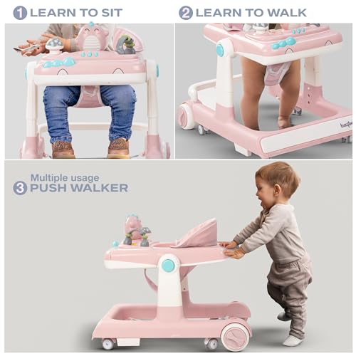 Image of Baybee Baby Walker for Kids with Height Adjustable & Tray, Activity Walker for Baby with Musical Toy Bar (Flix Pink)