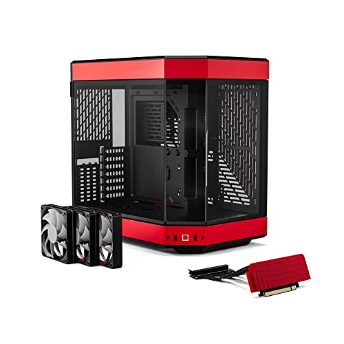 Image of Hyte Y60 Modern Aesthetic Dual Chamber Panoramic Tempered Glass Mid-Tower ATX Computer Gaming Case with PCIE 4.0 Riser Cable Included, Red (CS-HYTE-Y60-BR)