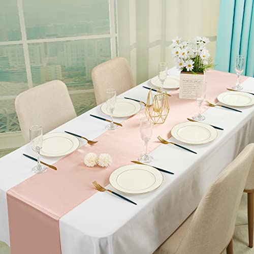 20 Packs Rose Gold Satin Table Runners 12 X 108 Inch Long Smooth Fabric Table Runner For Wedding Banquet Graduations Birthday Party, Table Runners Fit Rectange And Round Table #TOP1