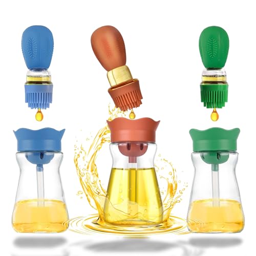 BENTFINE 3 Pcs 200ML Bottiglia di Olio con Pennello, Dispenser Bottiglia di Olio, Spruzzatore di Olio con Pennello 2 in 1 per Cucinare,Grigliare, Cuocere al Forno, Spruzzatore Olio Friggitrice Ad Aria