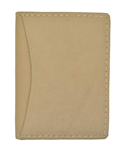 Slim Leather Beige Bi-fold Wallet Credit Card Holder Thin Pockets Unisex Men Women Wallet3