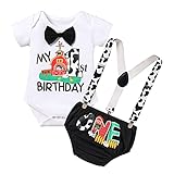 IMEKIS Farm Animals 1st Birthday Outfit Boys Baby Cake Smash Bowtie Romper Suspenders Diaper Covers Shorts First Cow Farm Birthday Party for Photo Shoot Black 12-18 Months