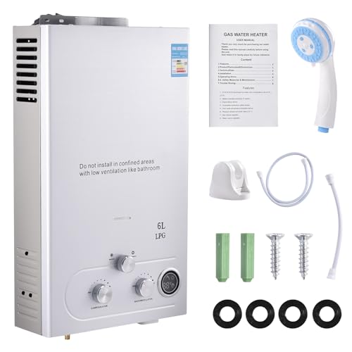 Chauffe-eau au Gaz Propane GPL 6L, Chauffe-eau Instantané Sans Réservoir 12kw avec Kit de Douche, BrûLeur de Chaudière pour Camping, Rv, Maison