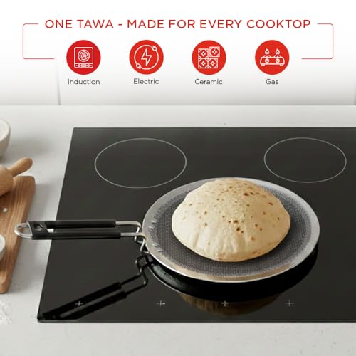 Image of Vinod SAS Pro Platinum Triply Stainless Steel Hybrid Tawa 25 cm | 4 mm Thick | HexaShield Design Stick-Resistant Surface | Metal Spatula Safe | Induction Compatible | Roti, Paratha Tawa | PFOA Free
