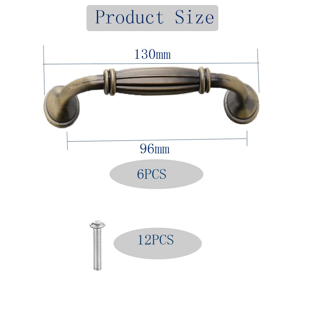KanDery 6PCS Vintage Cabinet Drawer Handles, Antique Kitchen Cupboard Handles, 96mm Hole Center, Green Bronze - Image 2