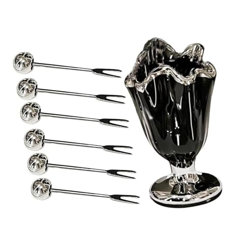 Generic Fruit Forks Set Food Pick Fork with Holder Luxury Kitchen Utensils Appetizer Forks for Restaurant Picnic Wedding Party Home, Black