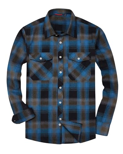 Image of Alimens & Gentle Men's Button Down Regular Fit Long Sleeve Plaid Flannel Casual Shirts