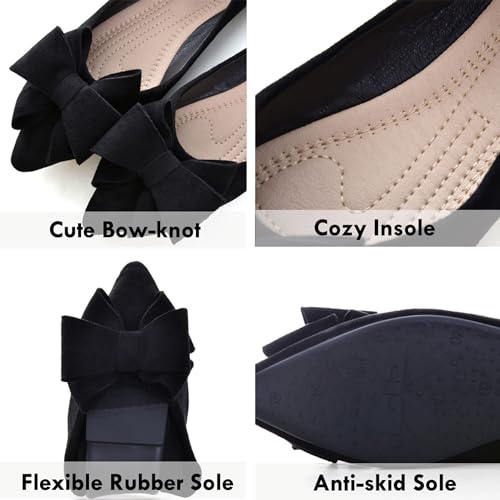 Image of WENJIAZHIZHI Square Toe Bow Ballet Slip-On | Classic Suede Finish,Chic Bow Detail,Effortless Everyday Style,Wedding Party Office,Plus Size Available