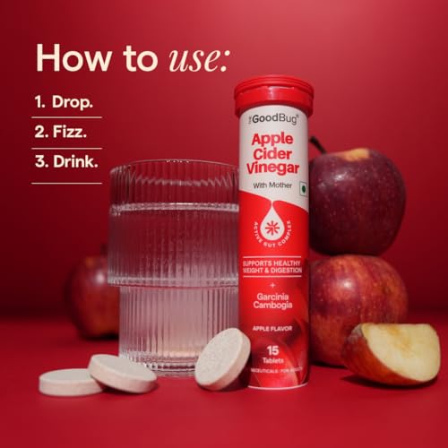 Image of The Good Bug Apple Cider Vinegar Effervescent with Mother - 30 Tablets | Vit B6 & B12 | Boosts Metabolism, Controls Cravings | 500mg ACV, 500mg Garcinia | No Added Sugar, No Maltodextrin