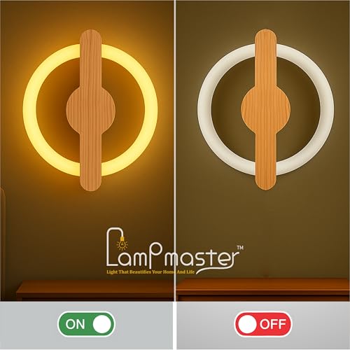 Image of Wooden Ring LED Wall Lamp | 2-in-1 Rotatable Wall Mounting Design | Decorative Wall Sconce for Bedroom, Living Room, Office, Hotels & Restaurants | Warm White Glow | Modern Home Decor