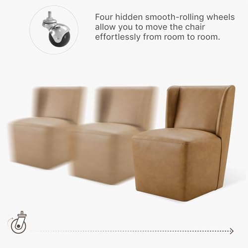 Image of KISLOT Upholstered Dining Chairs Set of 2 with Casters, Wingback Modern Side Armless Deskchair with Rollers for Diningroom Bedroom Livingroom Reading Room, Brown Faux Leather