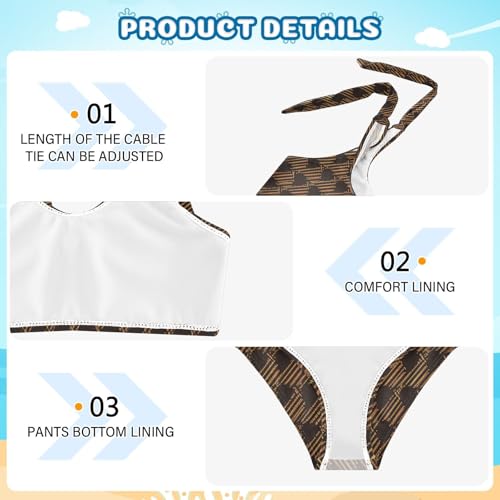 KLL Brown Houndstooth Girls Two Piece Bikini Sets Quick-Dry Beach Bathing Suit Swimsuit4