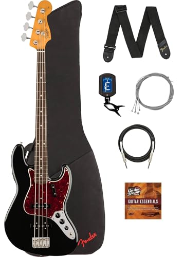 Fender Vintera II '60s Jazz Bass - Black Bundle with Gig Bag, Cable, Tuner, Strap, Strings, and Austin Bazaar Instructional DVD