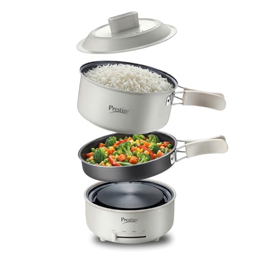 Image of Prestige Electric Omnipot | 1000W Electric Cooking Pan & Fry Pan with Lid | Steam Vent | Temperature Control Slider | Cool-Touch Foldable Handles | Detachable Power Cord | Compact Design | 1Y Warranty