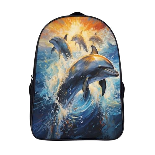 Mochila escolar niña con diseño Dolphin impermeable y correas ajustables 40x28x16cm