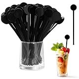 80 agitateurs à cocktail en plastique réutilisables, agitateurs à cocktail noirs 18 cm,...