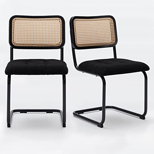 Farini Kitchen Dining Chairs Set of 2,Mid-Century Modern Chair Armless Mesh Backrest Cane Rattan Chairs for Home Dining Room(Black,Teddy-Velvet) Farini Kitchen Dining Chairs Set of 2,Mid-Century Modern Chair Armless Mesh Backrest Cane Rattan Chairs for Home Dining Room(Black,Teddy-Velvet)