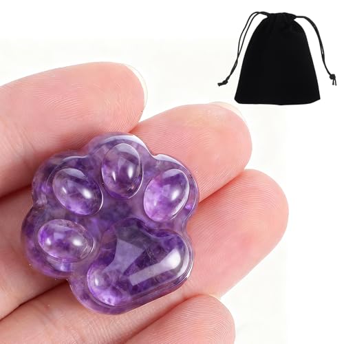 ElevateTech Amethyst Cat Crystals and Healing Stones, Cat Paw Natural