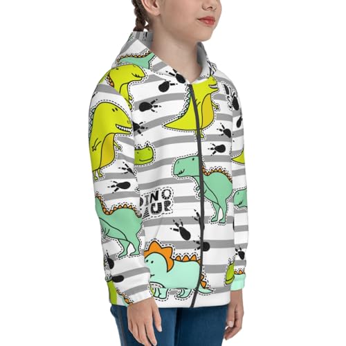 Funny Dinosaurs on Stripes Kid Hoodies Boys Zip Up Sweatshirts Girls Pullover with Pocket4