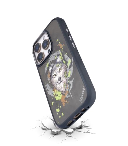 Image of Nimmy Dazzling MagSafe Embroidery Case for iPhone 16 Pro | 3D Animal Design | Shockproof Leather Finish Back Cover | MagSafe Compatible (Dazzling Wolf)