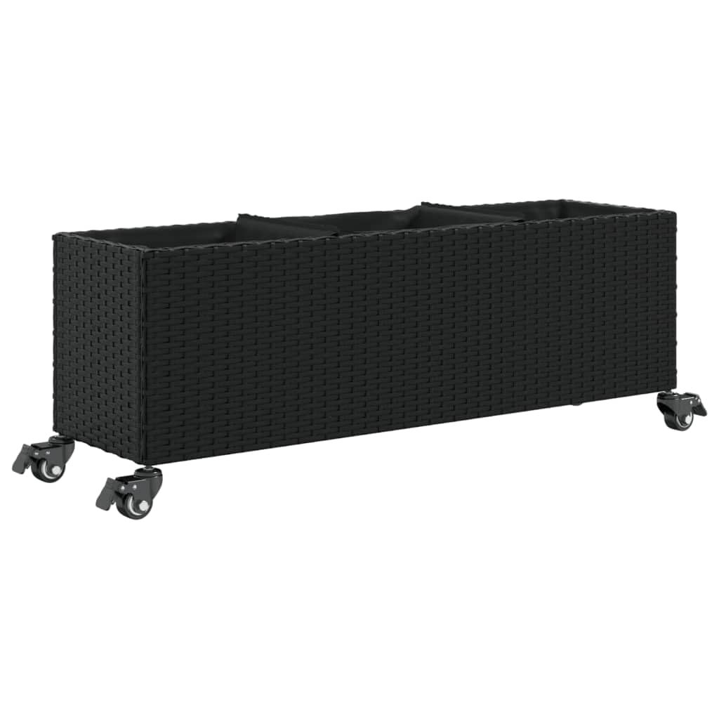 vidaXL Pflanzkübel mit Rollen 2 STK. Schwarz 107x32x38 cm Poly Rattan, Pflanzgefäß, Tomaten Pflanzkübel, Kräuterbeet, Blumenkasten, Pflanzkasten