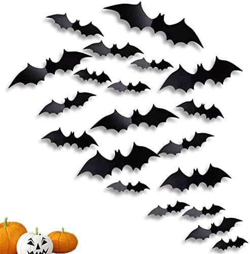 72 Pcs Halloween Bats Decorations 3D Wall Stickers, 4 Sizes Black PVC ...