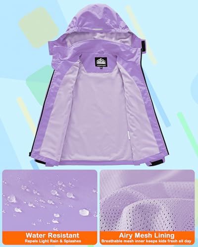 Image of Kids Rain Jacket Boys Girls Lightweight Raincoats Kids Outdoor Windbreaker Jackets with Detachable Hood