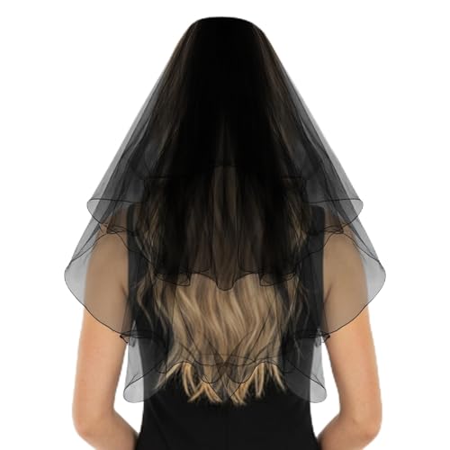 Tucnoeu Black Wedding Veils for Brides Black Lace Veil with Comb Bride Veil Halloween Veils for Women Brides Wedding Bridal Shower