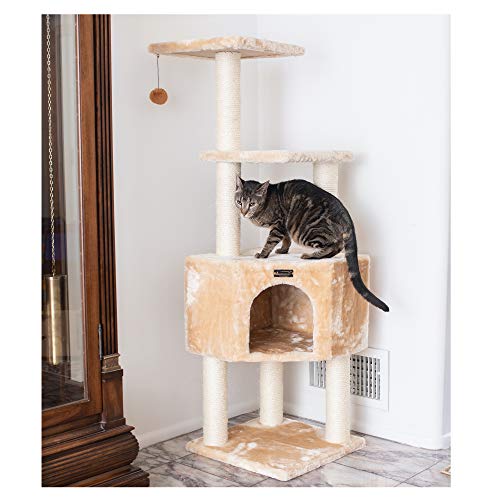 Torre para gatos 3 niveles madera real beige 48 pulg miniatura 4