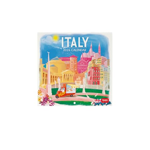 Preisvergleich Produktbild Legami - Wandkalender 2026, Italien, kleiner Wandkalender, 12 Monate und Jahresplaner, auf Englisch, Platz für Notizen, Sternzeichen, internationale Feiertage, 18 x 18 cm