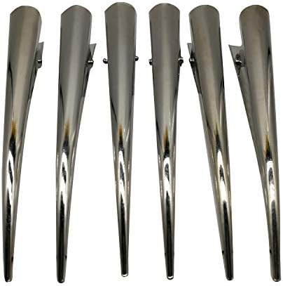 CONOFA 6 Pack Duckbill Hair Clips with Teeth, Metal Silvery Alligator Curl Clips Crocodile Accessories Hairpins Chic Styling Claw (Silvery)