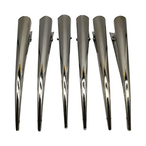 CONOFA 6 Pack Duckbill Hair Clips with Teeth Metal Silvery Alligator Curl Clips Crocodile Accessories Hairpins Chic Styling Claw (Silvery)