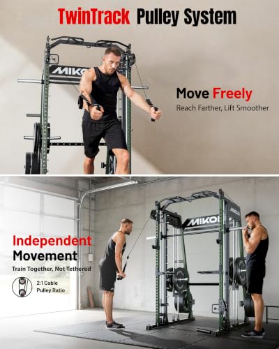 Image of Mikolo M4 2.0 Smith Machine, 2200lbs Squat Rack with LAT-Pull Down System & Cable Crossover Machine, Training Equipment with Leg Hold-Down Attachment