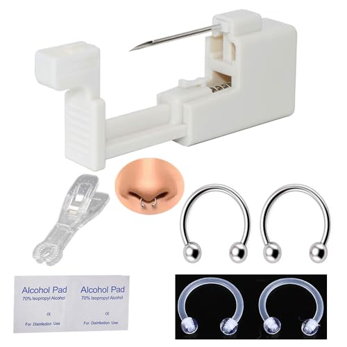 AM RIGHT THIRTY Self Nose Piercing Gun Kit -Piercing Kit for septum/Nipple/Belly Button/Lip/Tongue/Ear/Face Body Piercing Needle Tool Kits Stainless Steel for for Women Men (septum piercing kit)
