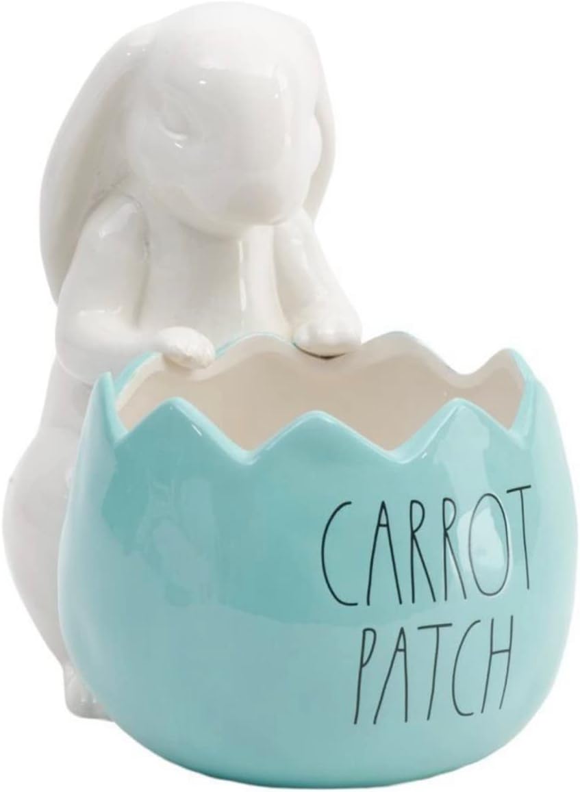Hidd_ntr_asur_s ceramic 11in CARROT PATCH Cracked Egg Bunny Planter