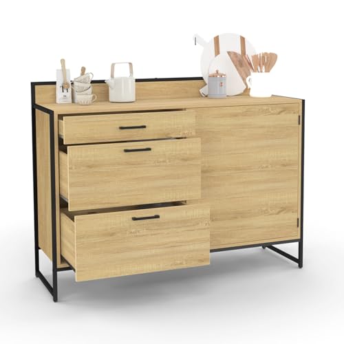 IDMarket - Buffet Bas casserolier de Cuisine 120 cm Detroit Plan de Travail H.83 cm 1 Porte + 3...