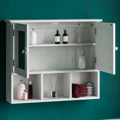 Home Discount Milano Estantes de Almacenamiento de Armario de baño con Espejo montado en la Pared, Doble Puerta, Color Blanco - imagen 4