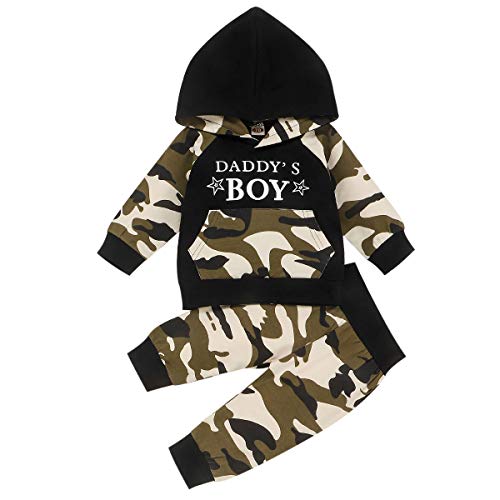 InfanToddler Baby Boys Clothes Camouflage Hoodie Tops Letter Print Long Sleeve Sweatshirt Long Pants 2PCs Outfits Set (Camouflage,18-24 Months)