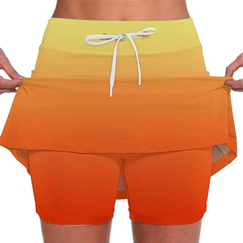BOTCAM Falda deportiva casual de moda para mujer, con cordón, color sólido, pantalones de falda de cintura media, pantalones cortos para hombre 40, naranja, XL